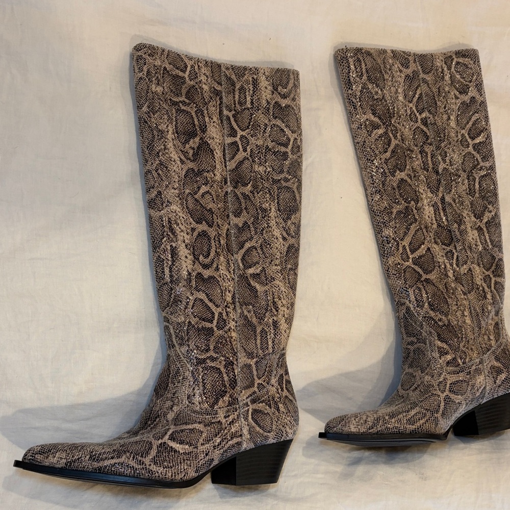 Zara Snakeskin Knee-High Cowboy Boots - Picture 4 of 5